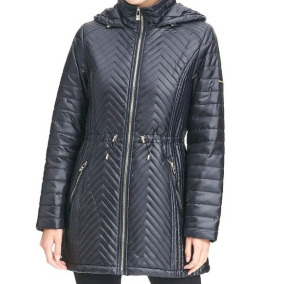 Karl Lagerfeld Jackets & Blazers - Karl Lagerfeld Paris Quilted Hood Black Lightweight Winter Jacket Size M